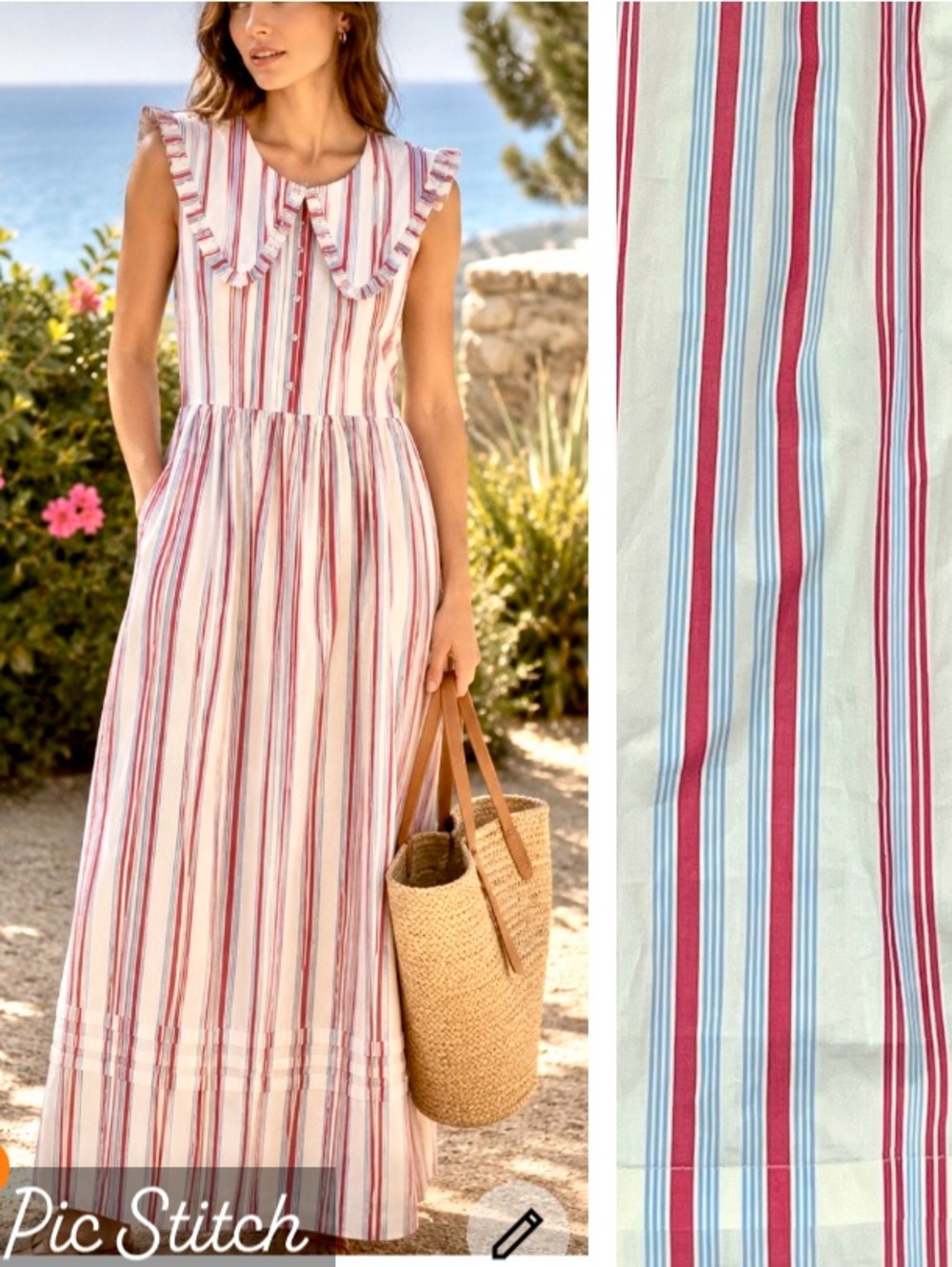 Caroline Constas stripped sailor collar maxi sleeveless dress cream red blue XS